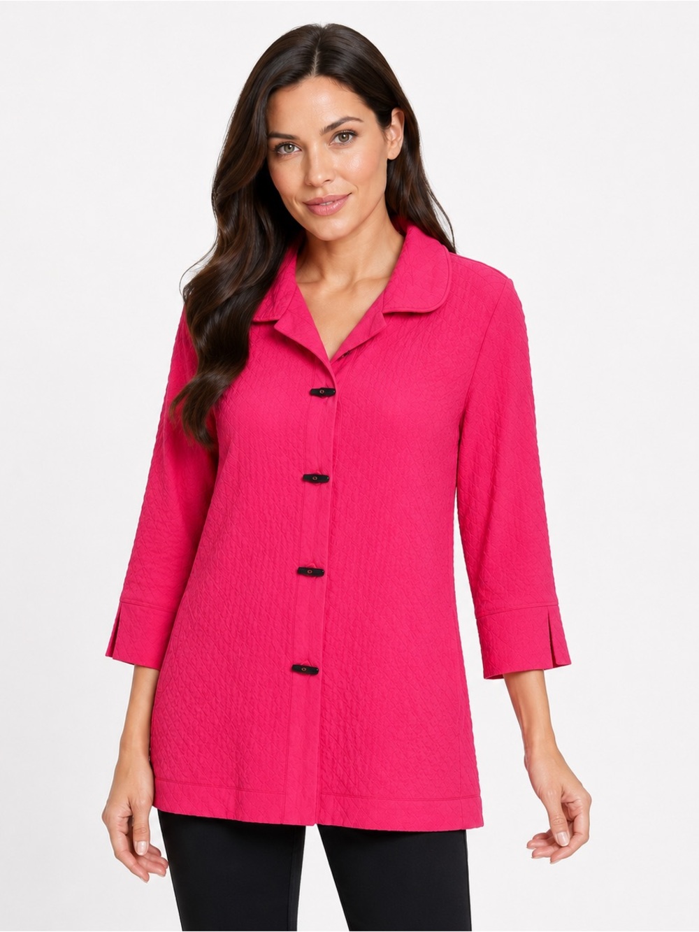 Ali‎ Miles Watermelon Textured Button Toggle Front Tunic Top Wire Collar Large